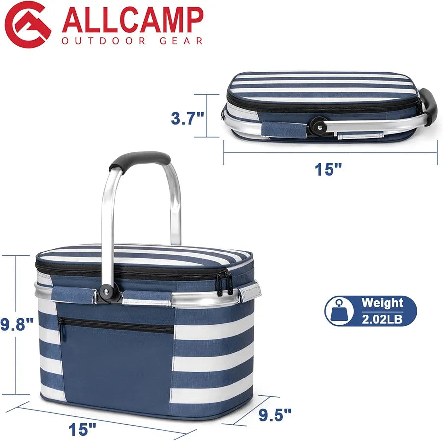ALLCAMP Picnic Basket - Insulated Cooler, Foldable with Removable Parts