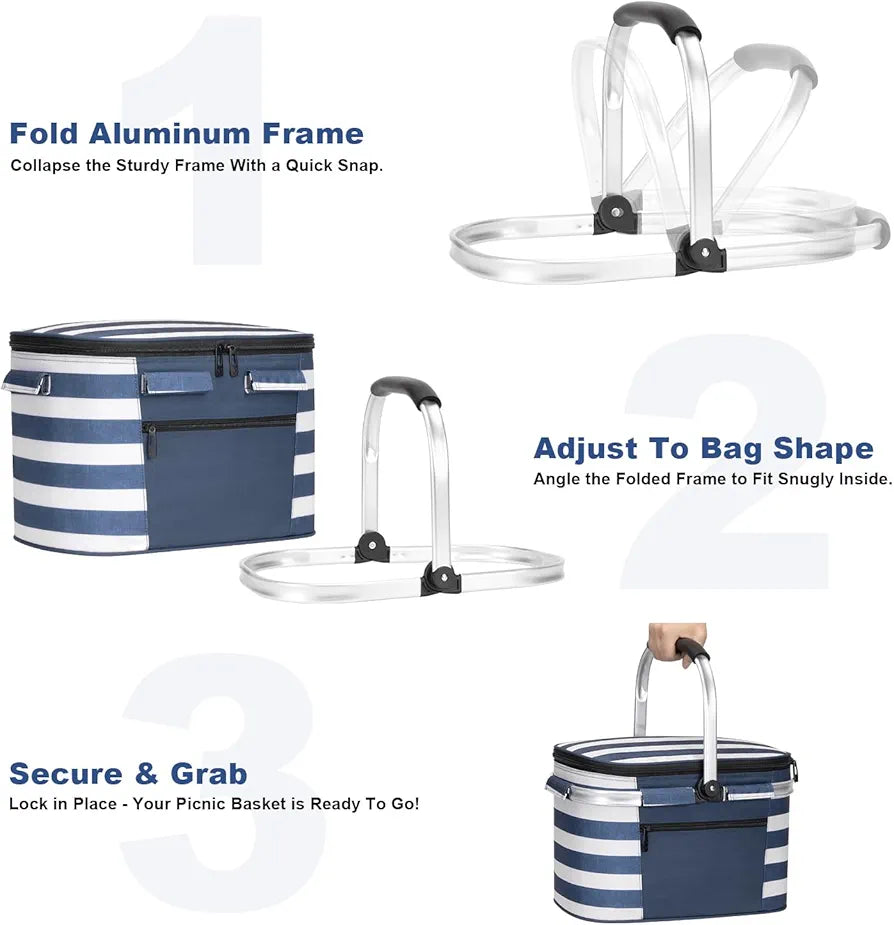 ALLCAMP Picnic Basket - Insulated Cooler, Foldable with Removable Parts