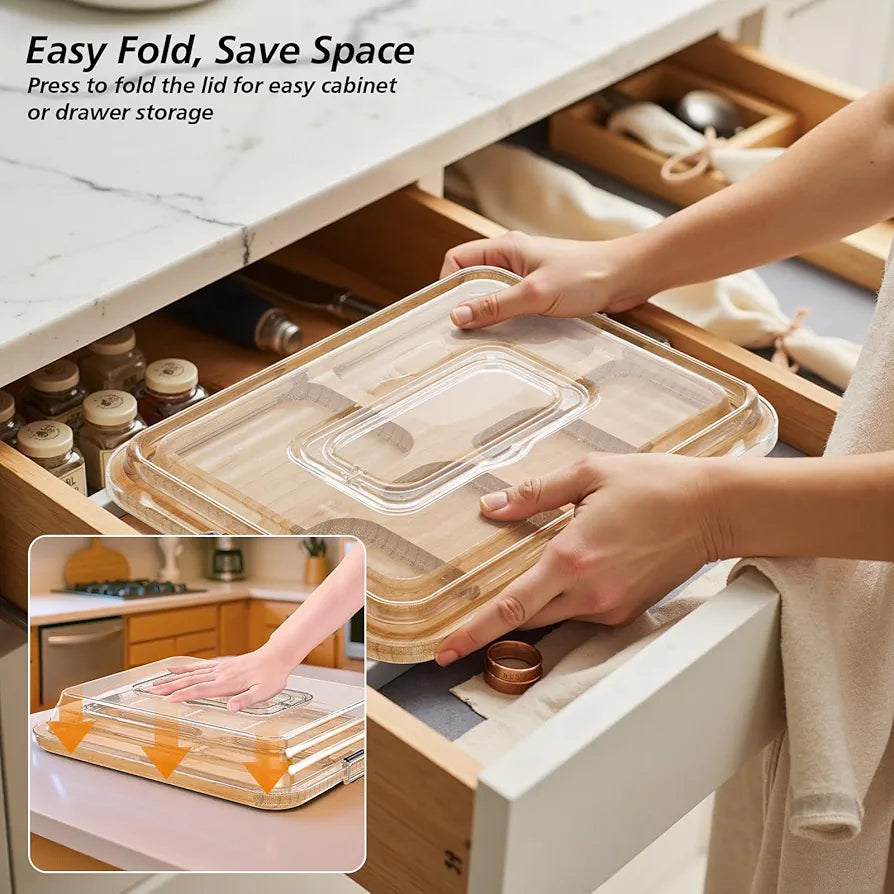 Charcuterie Board with Foldable Lid, 6 Compartments, Portable Bamboo