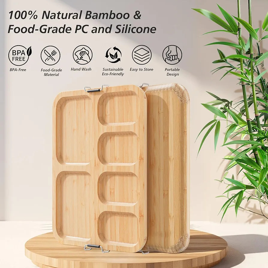 Charcuterie Board with Foldable Lid, 6 Compartments, Portable Bamboo