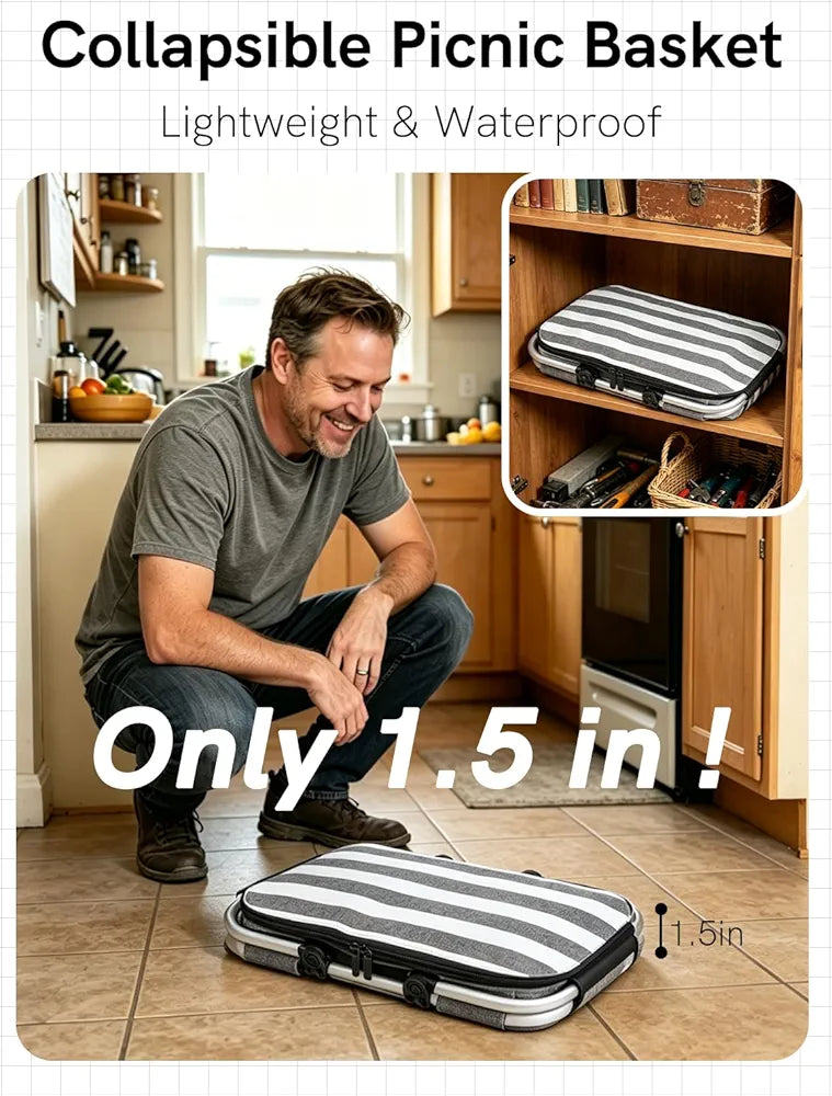 Insulated Picnic Basket, Leak-Proof Collapsible Cooler Bag, 26L