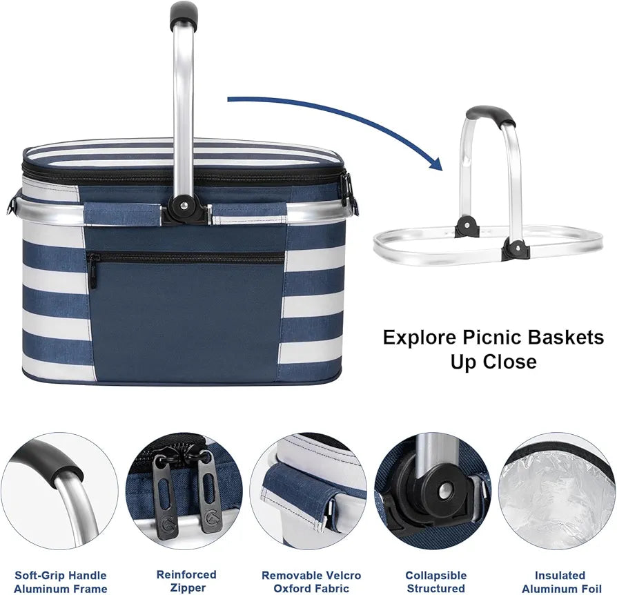 ALLCAMP Picnic Basket - Insulated Cooler, Foldable with Removable Parts