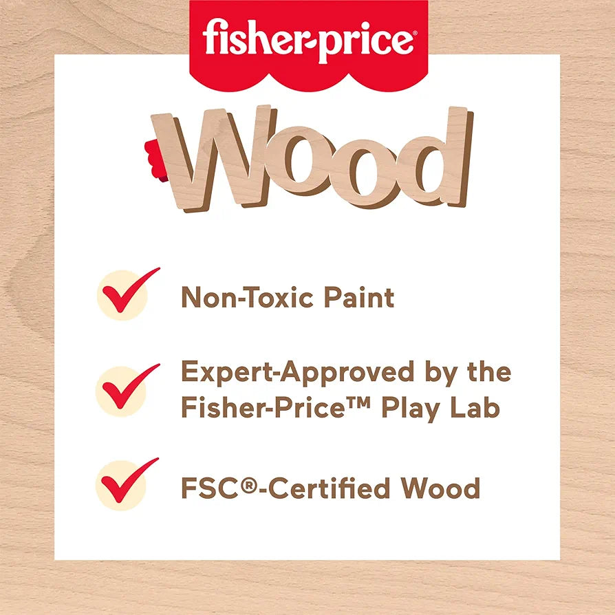 Fisher-Price Wood Pretend Play Toy Picnic Basket, 31-Piece Food Set