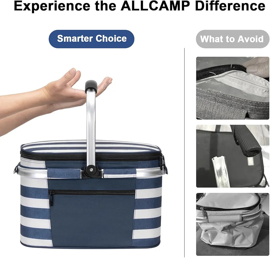 ALLCAMP Picnic Basket - Insulated Cooler, Foldable with Removable Parts