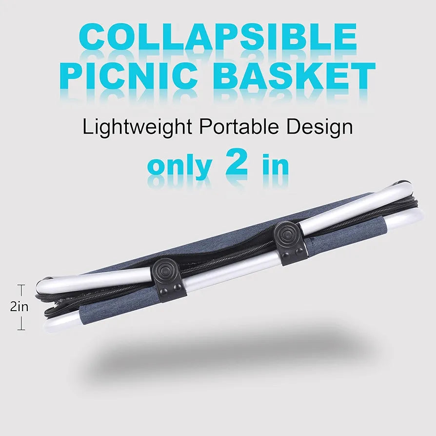 Picnic Basket, SIYUAN Collapsible Shopping Basket with Lid 27L Blue