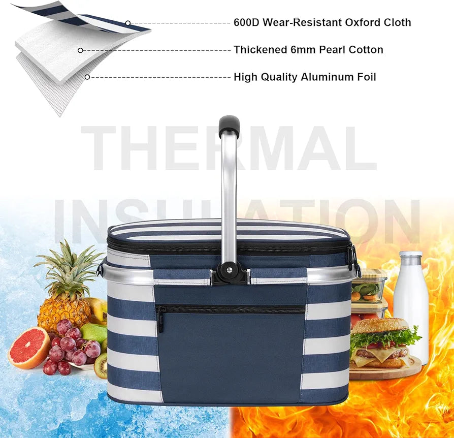 ALLCAMP Picnic Basket - Insulated Cooler, Foldable with Removable Parts