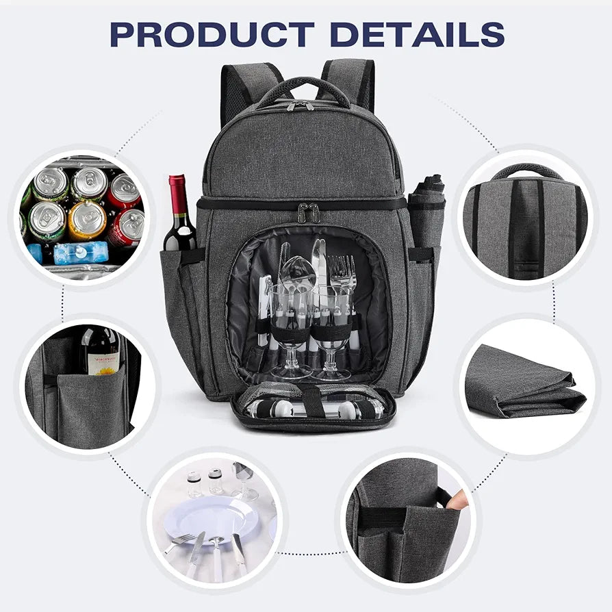 Vogano Picnic Backpack & Accessories – Insulated Picnic Set for 2