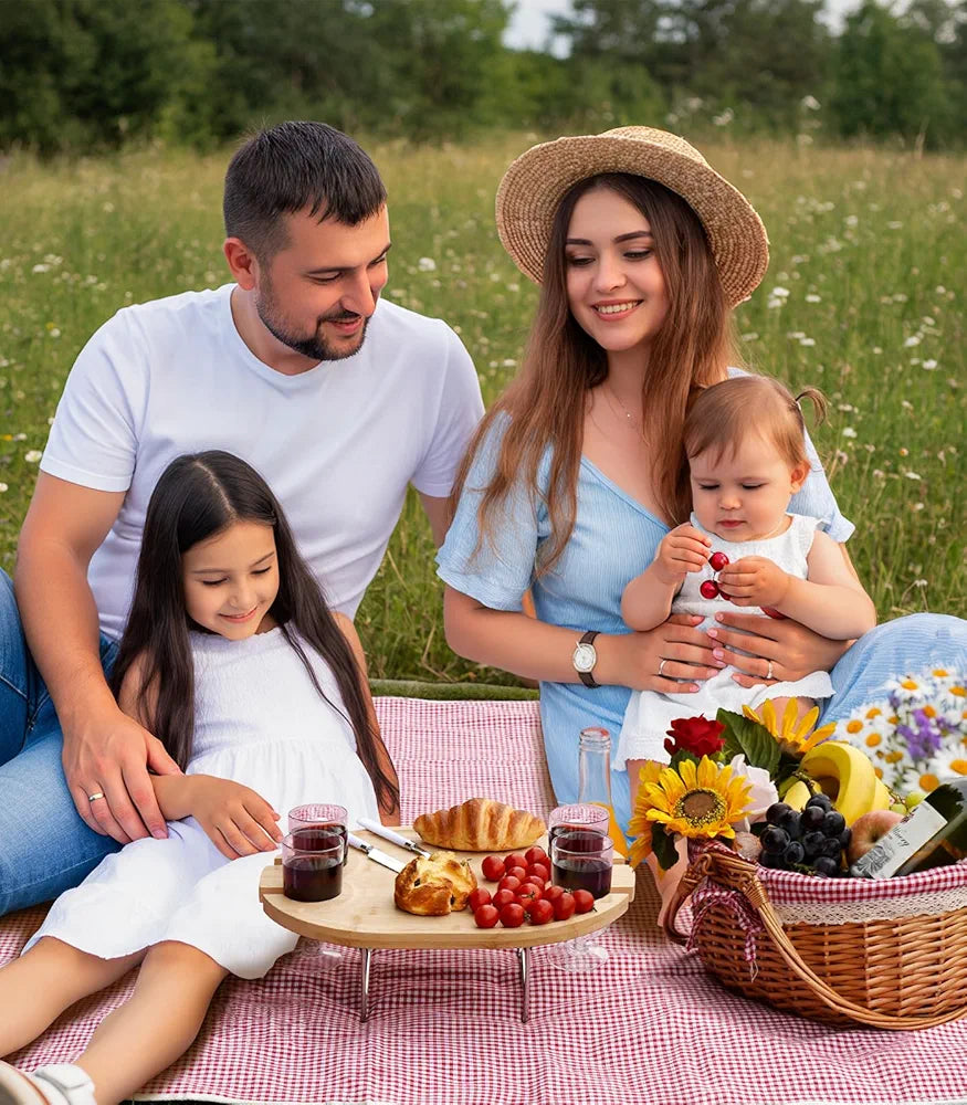 Family Picnic Basket for 4 with Table, Blanket, and Insulated Cooler