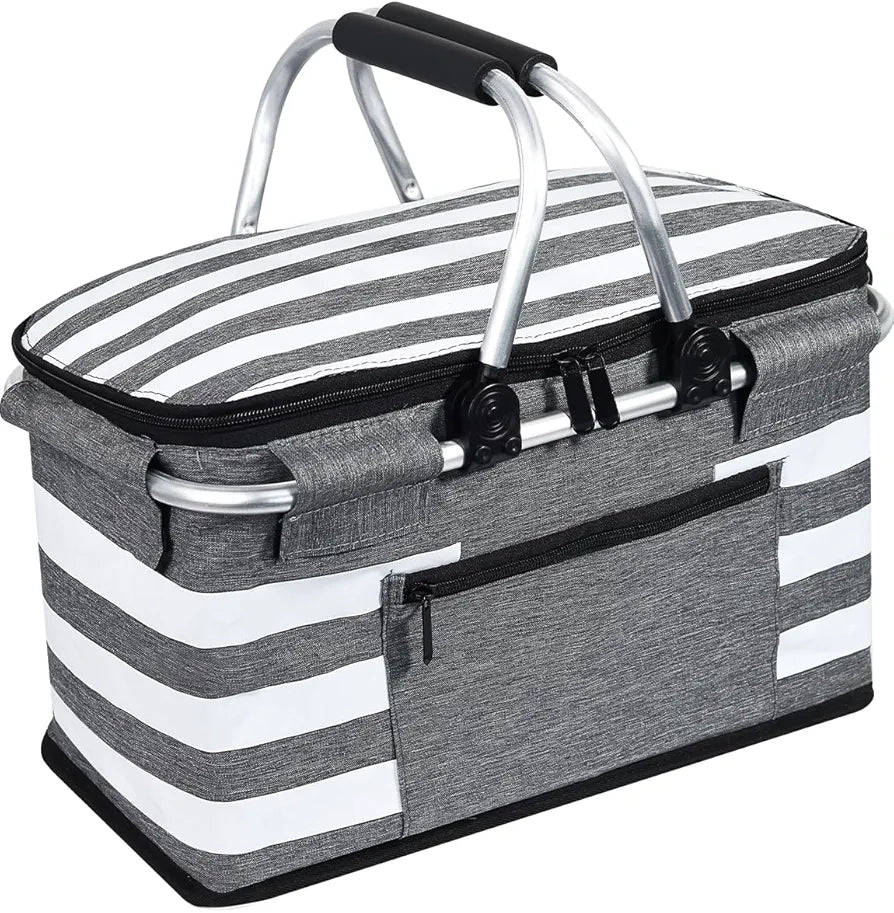 Insulated Picnic Basket, Leak-Proof Collapsible Cooler Bag, 26L