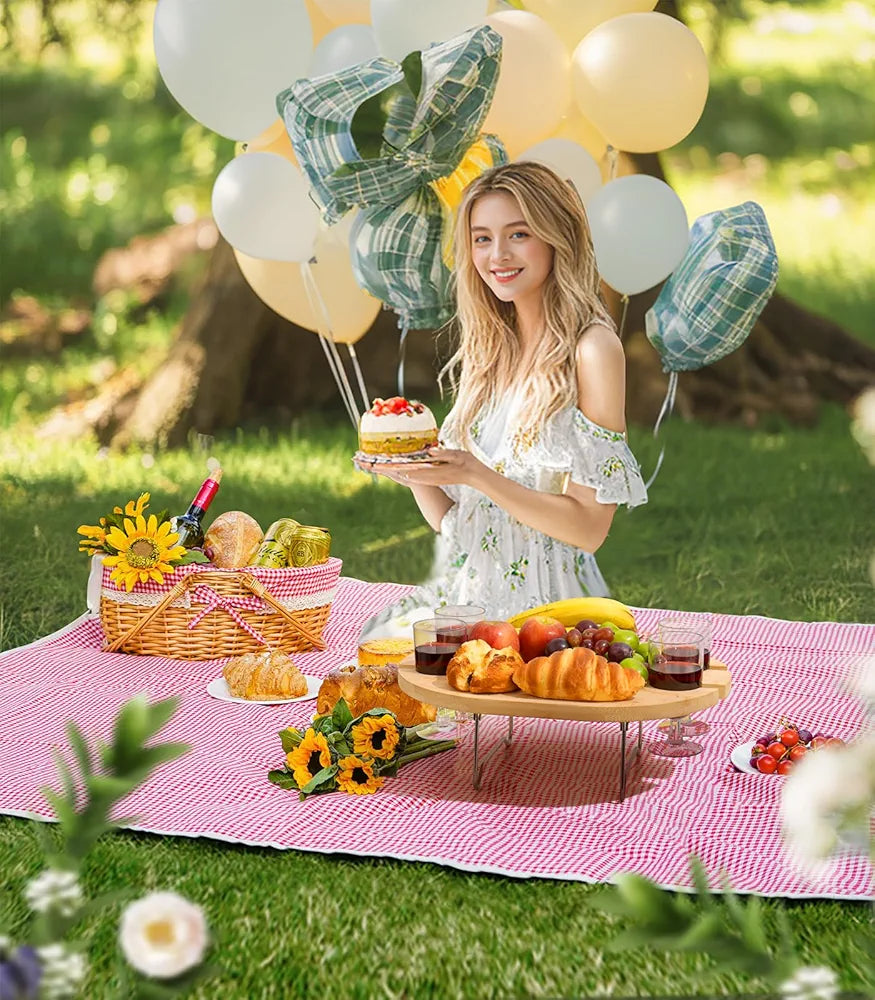 Family Picnic Basket for 4 with Table, Blanket, and Insulated Cooler