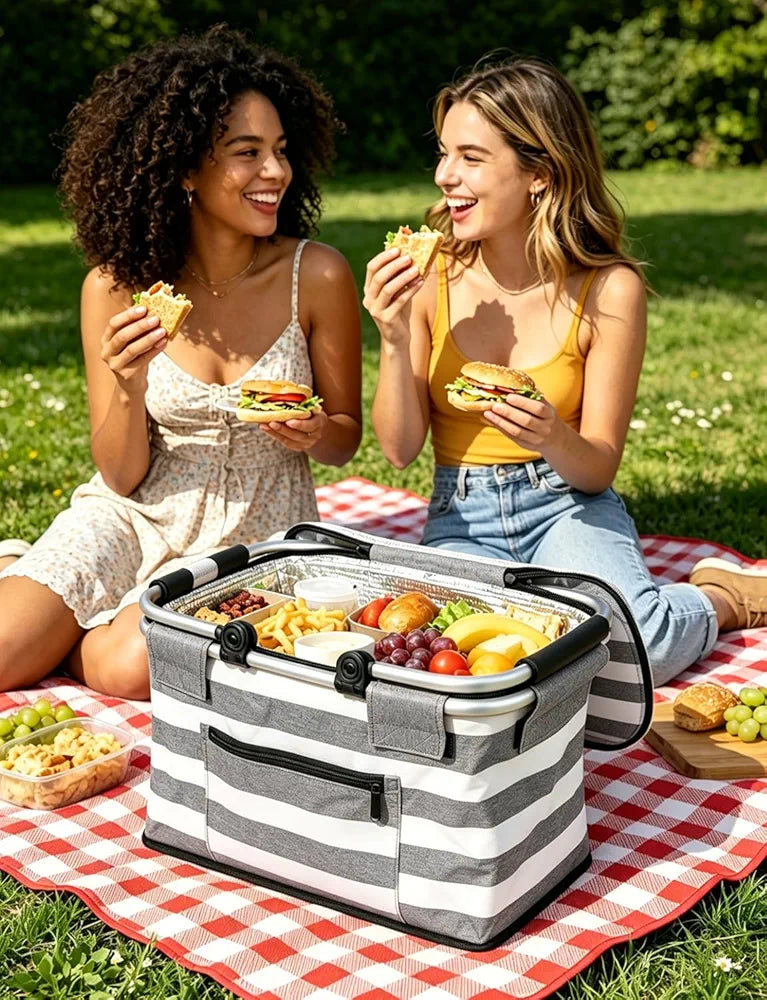Insulated Picnic Basket, Leak-Proof Collapsible Cooler Bag, 26L