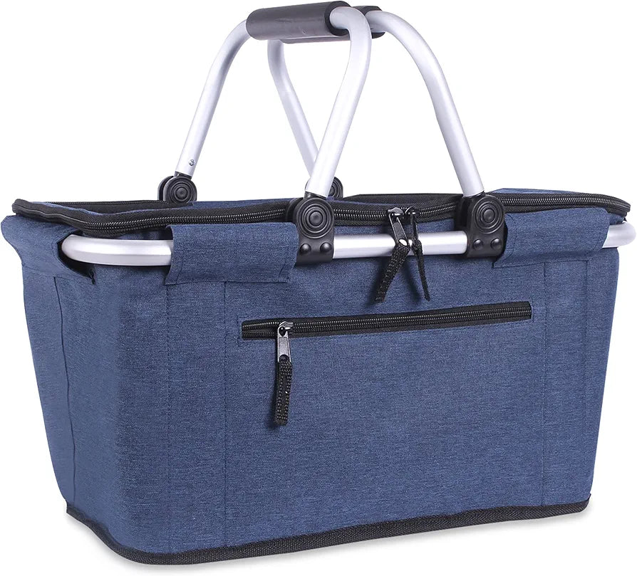 Picnic Basket, SIYUAN Collapsible Shopping Basket with Lid 27L Blue