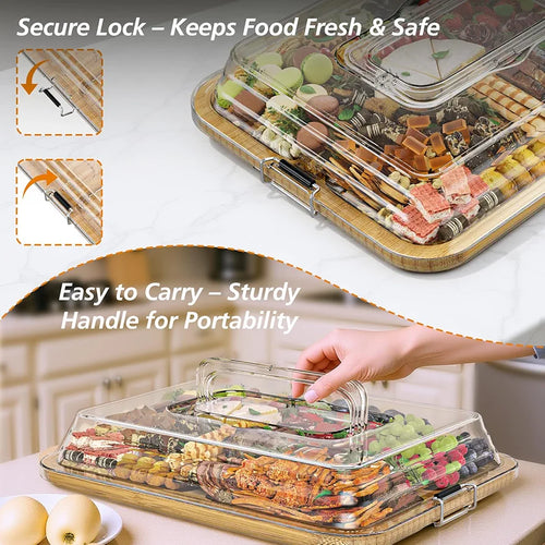 Charcuterie Board with Foldable Lid, 6 Compartments, Portable Bamboo