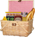 Wickerwise Gingham Lined Woodchip Picnic Basket with Lid and Handles